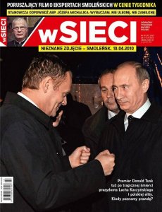 Donald Tusk z Władimirem Putinem w Smoleńsku - okładka tygodnika wSieci
